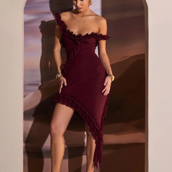 Murci Dresses & Skirts - Murci Ruffle Detail Asymmetric dress Deep Maroon sz XS/2